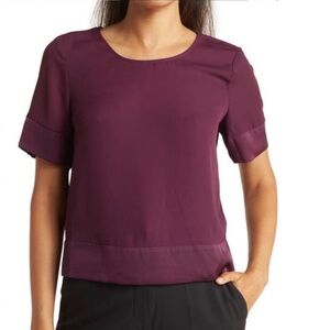 DR2 Daniel Rainn Women's Satin Trim Deep Purple Blouse with Back Cut Out